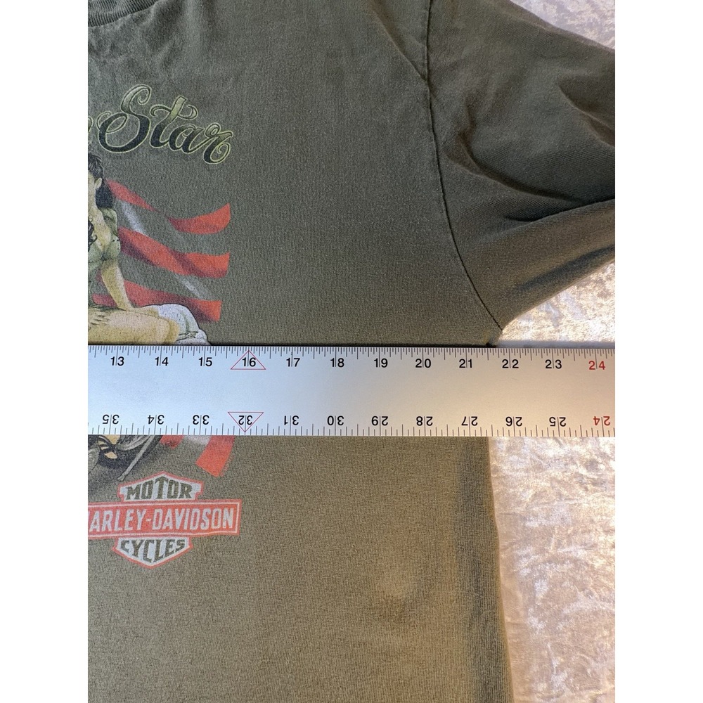Harley Davidson T Shirt Men Large Green American Star Pin Up Biker Graphic Y2K - Picture 9 of 10